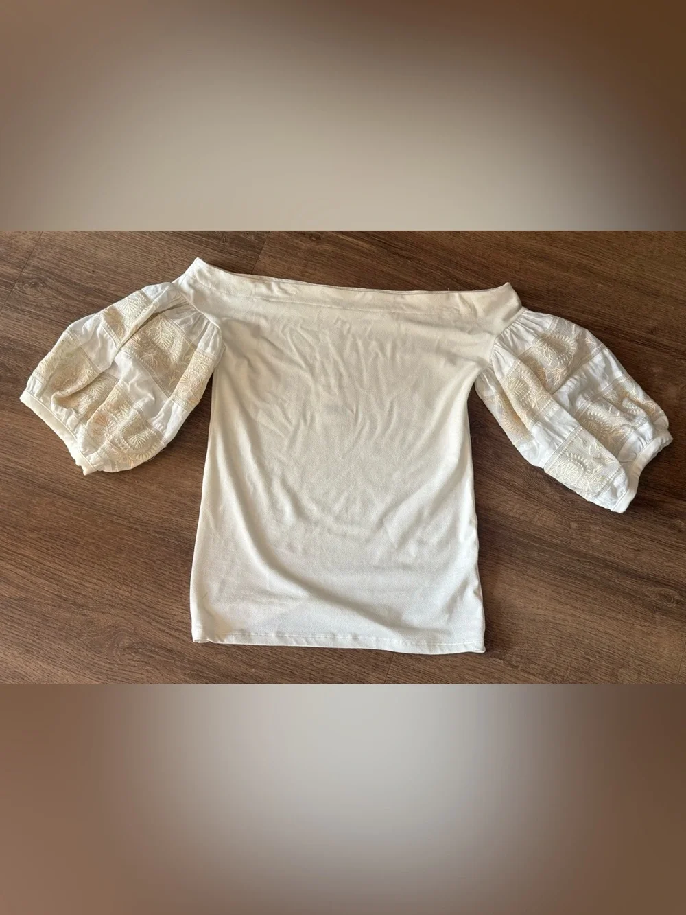 Free People Cream Off-Shoulder Puff-Sleeve Blouse